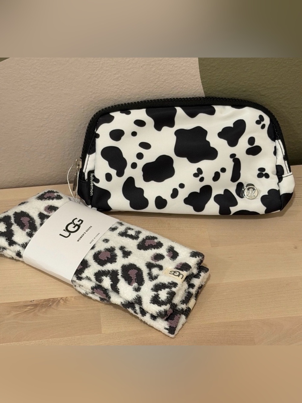 Lululemon Black & White Cow Print & Ugg socks both new